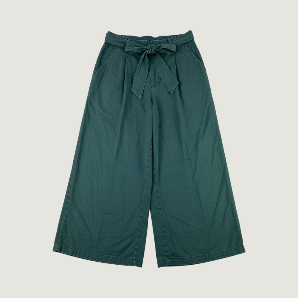 Amour Vert Wide Leg Pants Women Medium Green Tencel Tie Waist Culottes USA